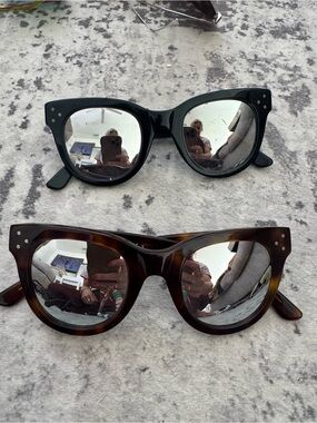 Slight Cat-Eye Mirrored Sunglasses in Black & Brown TortoiseShell